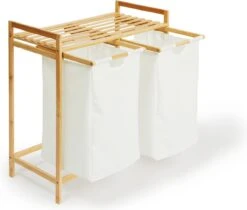 Lifa Bathing Bamboe Rek Met Wasmanden - Polyester En Bamboe - Uitschuifbare Opbermanden Met Deksel - Wassorteerbak 60 Liter - 2 Vakken - Voor Badkamer, Slaapkamer En Wasruimte - 73 X 64 X 33 Cm -Badkamer Wijs 1200x1018 3