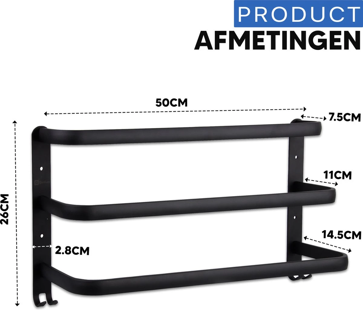 Qualux® Handdoekrek Inclusief Handdoek - 3 Stangen - Badkamer - Handdoekrek Zwart - Handdoekstang - Handdoekhouder - Handdoekenrek 9 Qualux® Handdoekrek Inclusief Handdoek - 3 Stangen - Badkamer - Handdoekrek Zwart - Handdoekstang - Handdoekhouder - Handdoekenrek - Afbeelding 7