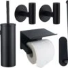 Toiletset Zwart 4-delig - Toiletaccessoireset - Toiletborstelhouder - Toiletrolhouder - Reserverolhouder - Handdoekhaakjes - RVS - Toilet Accessoires Set - Badkamer -Badkamer Wijs 1200x1030