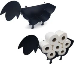 Merkloos Waal© Zwart Schaap Toiletrolhouder - Mat Zwart -Wc Rolhouder - Reserve Rolhouder - Toiletpapier - Vrij Staand - Muur Bevestiging