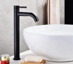 Merkloos Badkamermeubel Kraan Wastafelkraan Type: 8302A - 30cm Hoog - Alleen Koud Water - Mat Zwart -Badkamer Wijs 1200x1041 4