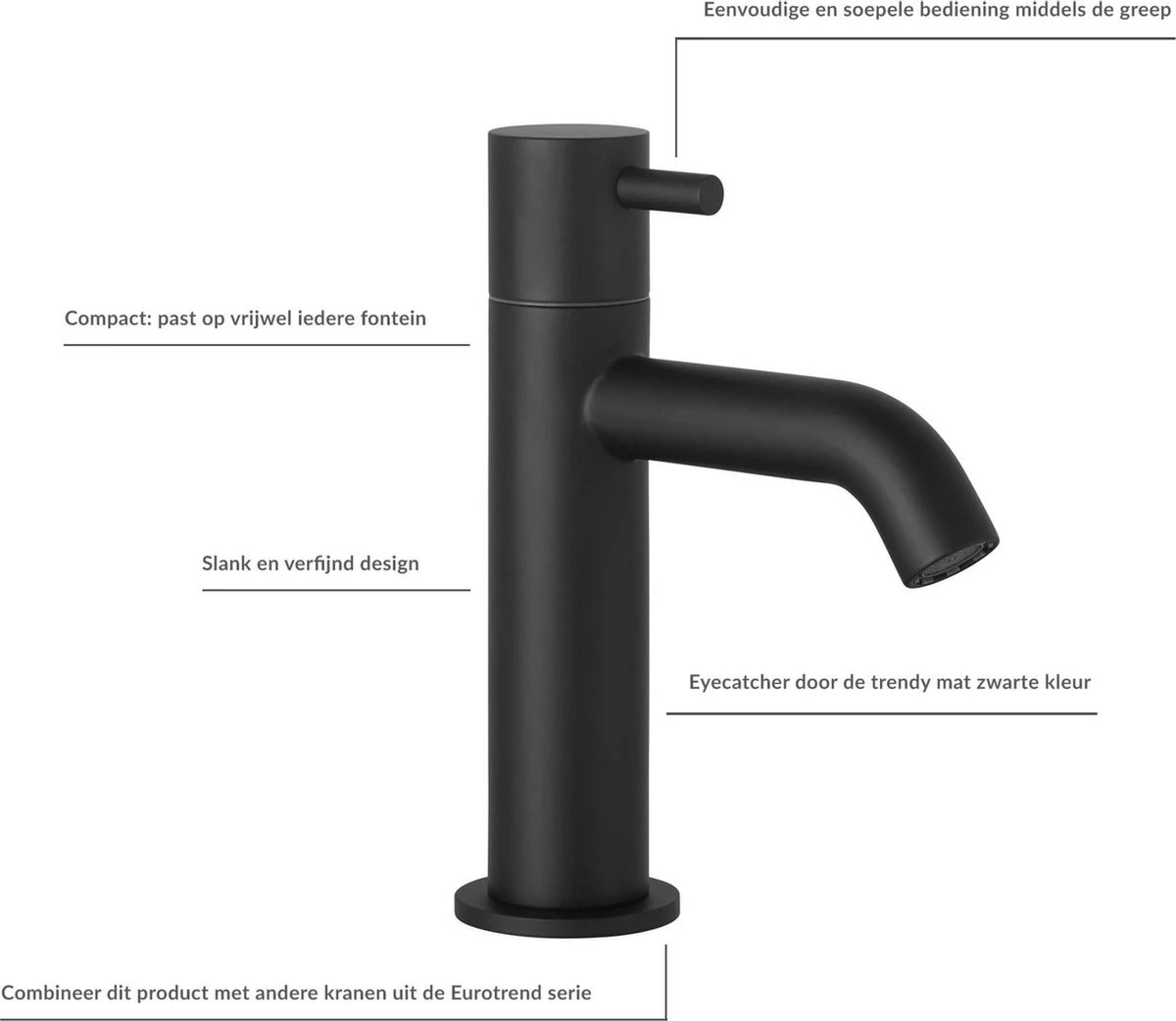 Merkloos Saqu Eurotrend Fonteinkraan - Hoog Model - Toiletkraan - Koudwaterkraan - Mat Zwart 9 Merkloos Saqu Eurotrend Fonteinkraan - Hoog Model - Toiletkraan - Koudwaterkraan - Mat Zwart - Afbeelding 7