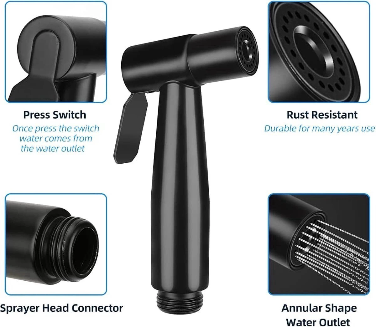 BOTC Bidet Handdouche - Shattaf - Bidet Sproeier - Bidetkraan - Zwart 6 BOTC Bidet Handdouche - Shattaf - Bidet Sproeier - Bidetkraan - Zwart - Afbeelding 4