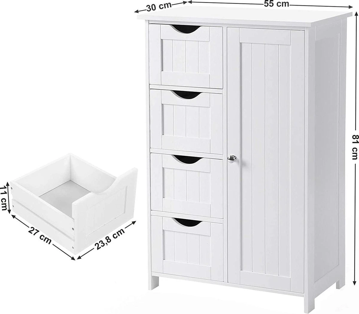 Badkamerkast, Ladekast Met 4 Schuifladen En 1 Deur, Wit, 55 X 81 X 30 Cm -Wastafelonderkast - Badkamermeubel 10 Badkamerkast, Ladekast Met 4 Schuifladen En 1 Deur, Wit, 55 X 81 X 30 Cm -Wastafelonderkast - Badkamermeubel - Afbeelding 8