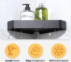 Goliving Doucherek 2 Laags - Doucherek Zonder Boren - Doucherekje Hoek - Douchemandje - Badkamerrek - Badkamer Accessoires - Zwart 16 Goliving Doucherek 2 Laags - Doucherek Zonder Boren - Doucherekje Hoek - Douchemandje - Badkamerrek - Badkamer Accessoires - Zwart -Badkamer Wijs 1200x1057