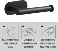 Toiletrolhouder Inclusief Handdoekhaak - Zonder Boren - Zelfklevend - Zwart - Staand -Badkamer Wijs 1200x1058