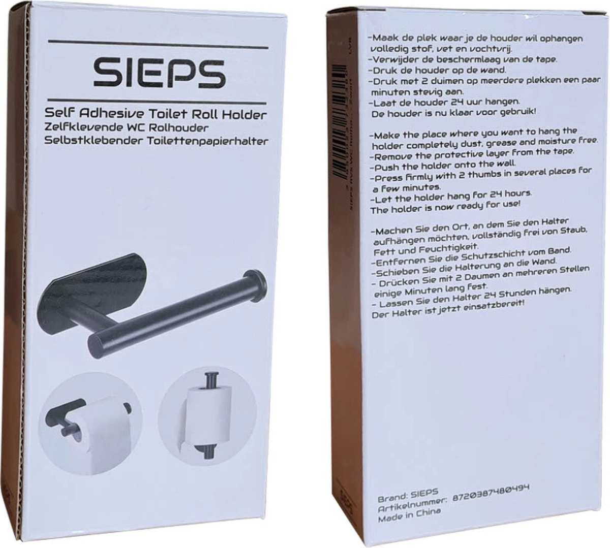 SIEPS RVS WC Rolhouder - Toiletrolhouder - Zelfklevend Zonder Boren - Zwart 6 SIEPS RVS WC Rolhouder - Toiletrolhouder - Zelfklevend Zonder Boren - Zwart - Afbeelding 4