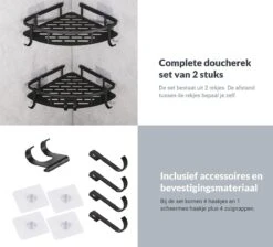 Doucherek Zonder Boren – Badkamer Accessoires – Doucherekje – Douchemand – RVS – Hoekrek – Hangend – Zwart – 2 Stuks -Badkamer Wijs 1200x1087 12