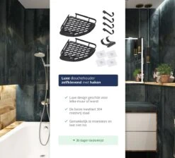 Doucherek Zonder Boren – Badkamer Accessoires – Doucherekje – Douchemand – RVS – Hoekrek – Hangend – Zwart – 2 Stuks -Badkamer Wijs 1200x1087 5