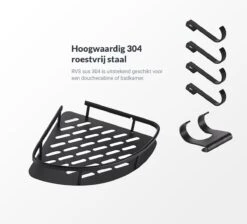 Doucherek Zonder Boren – Badkamer Accessoires – Doucherekje – Douchemand – RVS – Hoekrek – Hangend – Zwart – 2 Stuks -Badkamer Wijs 1200x1087 8