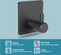 Vannons - Handdoekhaakjes - Zelfklevende Haakjes - Set Van 6 Haakjes - RVS - Zwart 15 Vannons - Handdoekhaakjes - Zelfklevende Haakjes - Set Van 6 Haakjes - RVS - Zwart -Badkamer Wijs 1200x1088 4