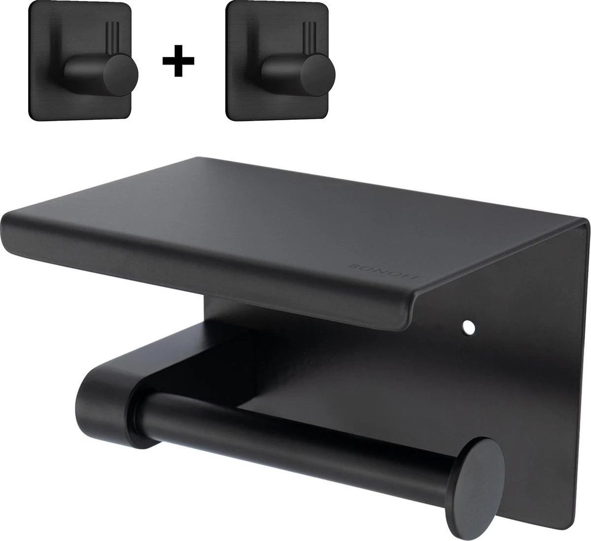 Toiletrolhouder Met Telefoonhouder - Zelfklevend / Boren / Zonder Boren - Incl. Handdoekhaakjes - WC Rolhouder - Zwart 3 Toiletrolhouder Met Telefoonhouder - Zelfklevend / Boren / Zonder Boren - Incl. Handdoekhaakjes - WC Rolhouder - Zwart