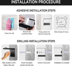 BOTC Toiletrolhouder Met Handdoekhaakjes - Toiletrolhouder - Toiletrolhouder - Zelfklevend / Boren / Zonder Boren - RVS - Zwart -Badkamer Wijs 1200x1108 3