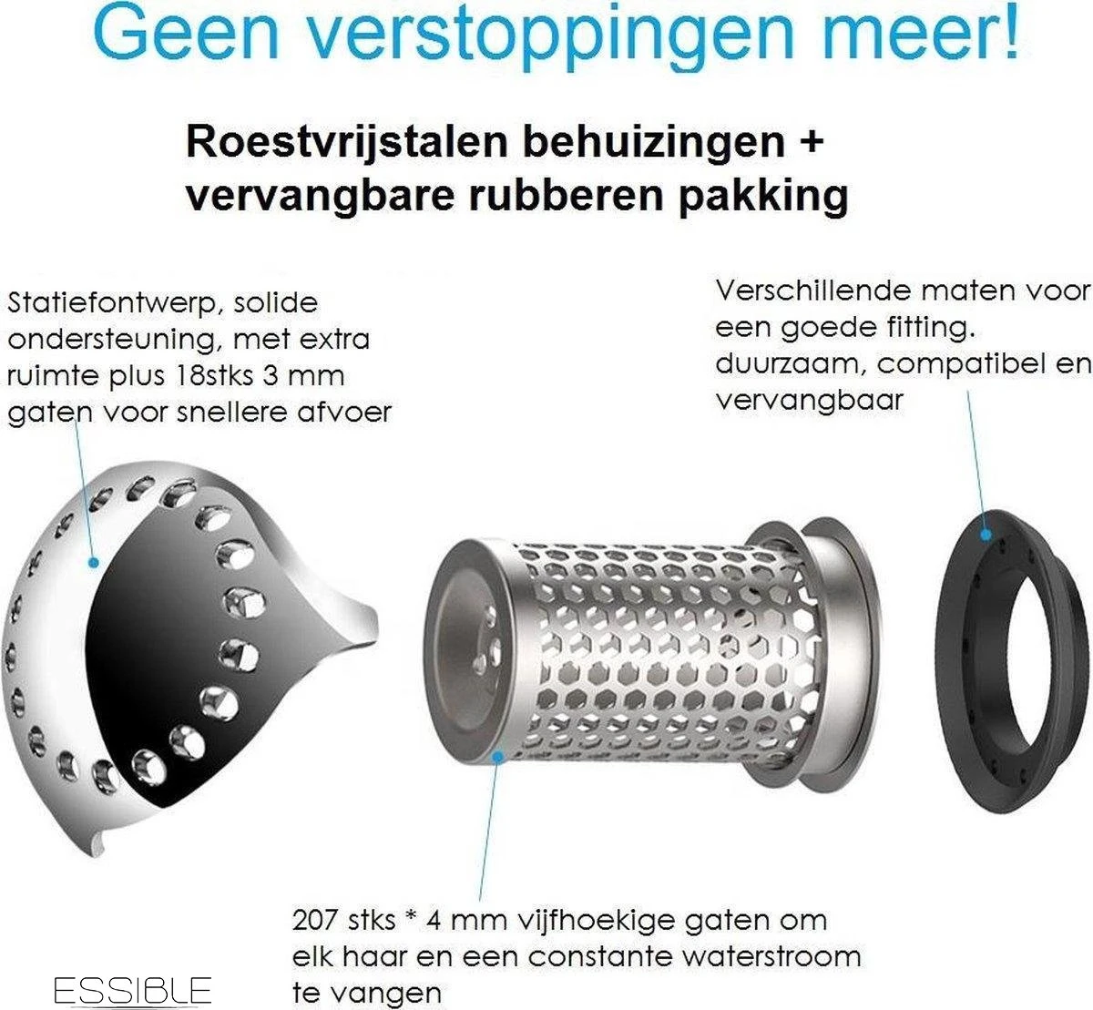 Afvoer Ontstopper- Haarvanger - Anti-Verstoppingen - Gootsteen Zeef - Haarfilter - RVS 8 Afvoer Ontstopper- Haarvanger - Anti-Verstoppingen - Gootsteen Zeef - Haarfilter - RVS - Afbeelding 6