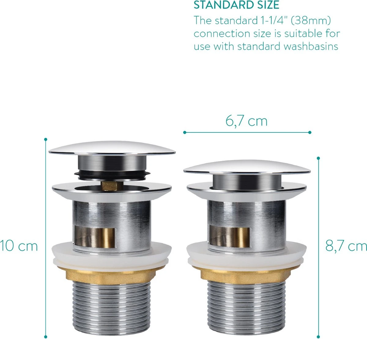 Navaris Pop-up Gootsteen Plugstop - Kliksysteem En Past Op Alle Standaardmaat Wasbakken - Voorkomt Haar En Afval In De Afvoer - Chroom 38 Mm 5 Navaris Pop-up Gootsteen Plugstop - Kliksysteem En Past Op Alle Standaardmaat Wasbakken - Voorkomt Haar En Afval In De Afvoer - Chroom 38 Mm - Afbeelding 3