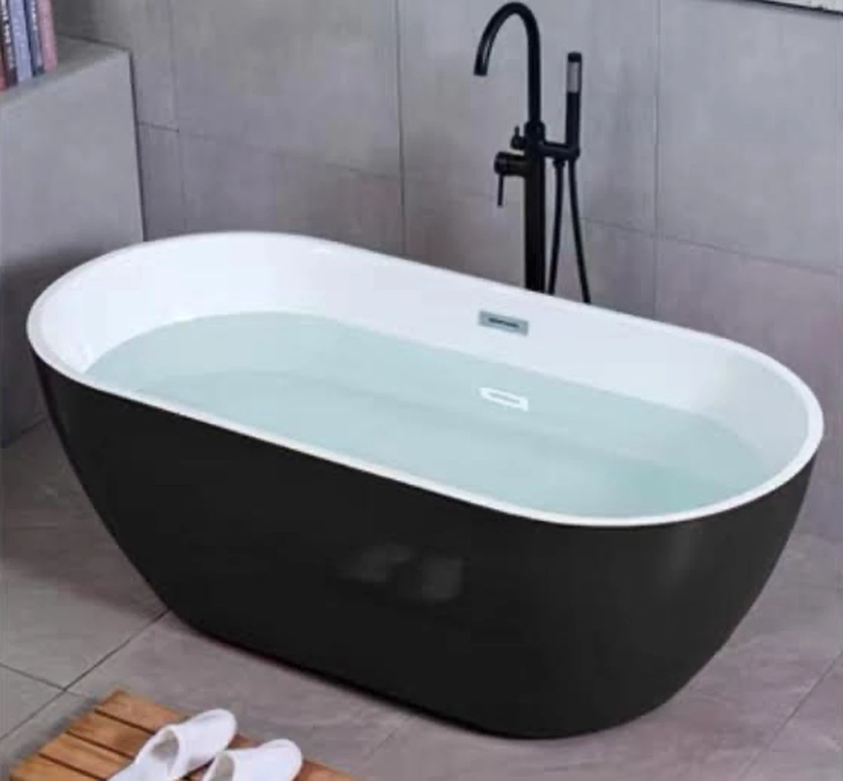 WOON-DISCOUNTER.NL - Design Ligbad Lubana 170 (Zwart) - Wit En Zwart - 170 X 75 X 56 Cm - Vrijstaand - Acryl - Ovaal- 151252B 3 WOON-DISCOUNTER.NL - Design Ligbad Lubana 170 (Zwart) - Wit En Zwart - 170 X 75 X 56 Cm - Vrijstaand - Acryl - Ovaal- 151252B