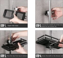 Merkloos Doucherek Zonder Boren Voor Douchestang Van 22 Tot 24 Mm – Doucherek Zwart – Doucherek Hangend – Badkamer Organizer – Douche Organizer - Doucherekje - Doucherekje Zonder Boren - Shampo Organizer -Badkamer Wijs 1200x1112 2