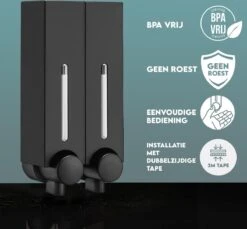 Aquathof, Zeepdispenser, Mat Zwart, 2 Kamer, 2 Reservoirs, 2x250ml - Hangend - Wandmontage 15 Aquathof, Zeepdispenser, Mat Zwart, 2 Kamer, 2 Reservoirs, 2x250ml - Hangend - Wandmontage -Badkamer Wijs 1200x1112 4