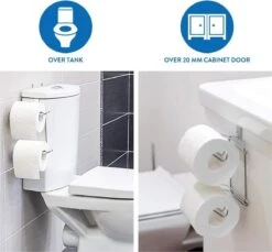 Wonderworker Clever - Hangende RVS Toiletpapier Houder - WC Rolhouder Hangend Verchroomd - Closetrolhouder - Reserverolhouder - WC Rol Houder - Dubbele Closetrolhouder - Zonder Boren & Schroeven - Geschikt Voor Toiletpot/Over De Deur - Verchroomd