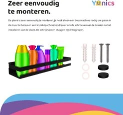 YUNICS® Badkamerrek - Badkamer Plank - Doucherek - Doucherek Hangend - RSV - Zwart - -Badkamer Wijs 1200x1115 4