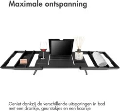 IMoshion Badplank Voor In Bad - Dienblad Inclusief Pootjes - Tablet Houder - Badrek Uitschuifbaar 75 Tot 110 Cm - Zwart -Badkamer Wijs 1200x1119 3
