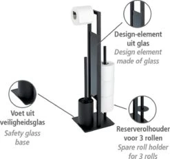 WENKO Toiletbutler Rivalta Zwart - Toiletborstel Met Houder, Toiletrolhouder En Reserverolhouder -Badkamer Wijs 1200x1124 5