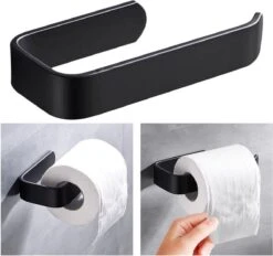 Merkloos Toiletrolhouder Zwart - Toiletrolhouder Zonder Boren - Zelfklevend - WC Rolhouder - WC Rol Houder