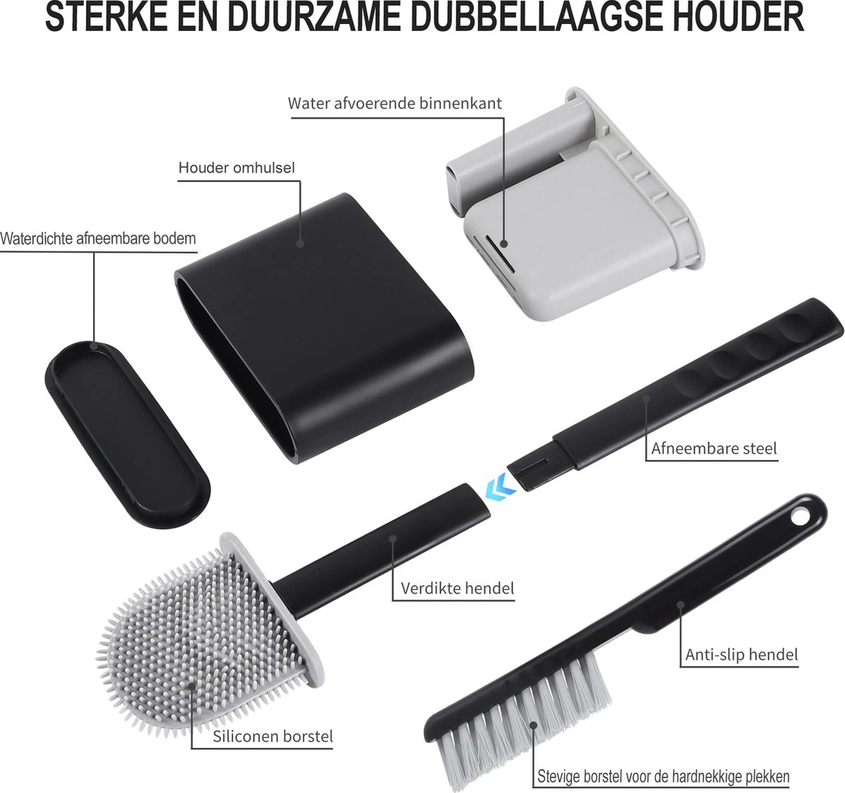 Lopoleis WC Borstel – Toiletborstel – Gesloten Bodem – WC Borstel Met Randreiniger – Siliconen – Zwart – WC Borstel Met Houder – Vrijstaand – Hangend – WC Borstel En Houder 10 Lopoleis WC Borstel – Toiletborstel – Gesloten Bodem – WC Borstel Met Randreiniger – Siliconen – Zwart – WC Borstel Met Houder – Vrijstaand – Hangend – WC Borstel En Houder - Afbeelding 8