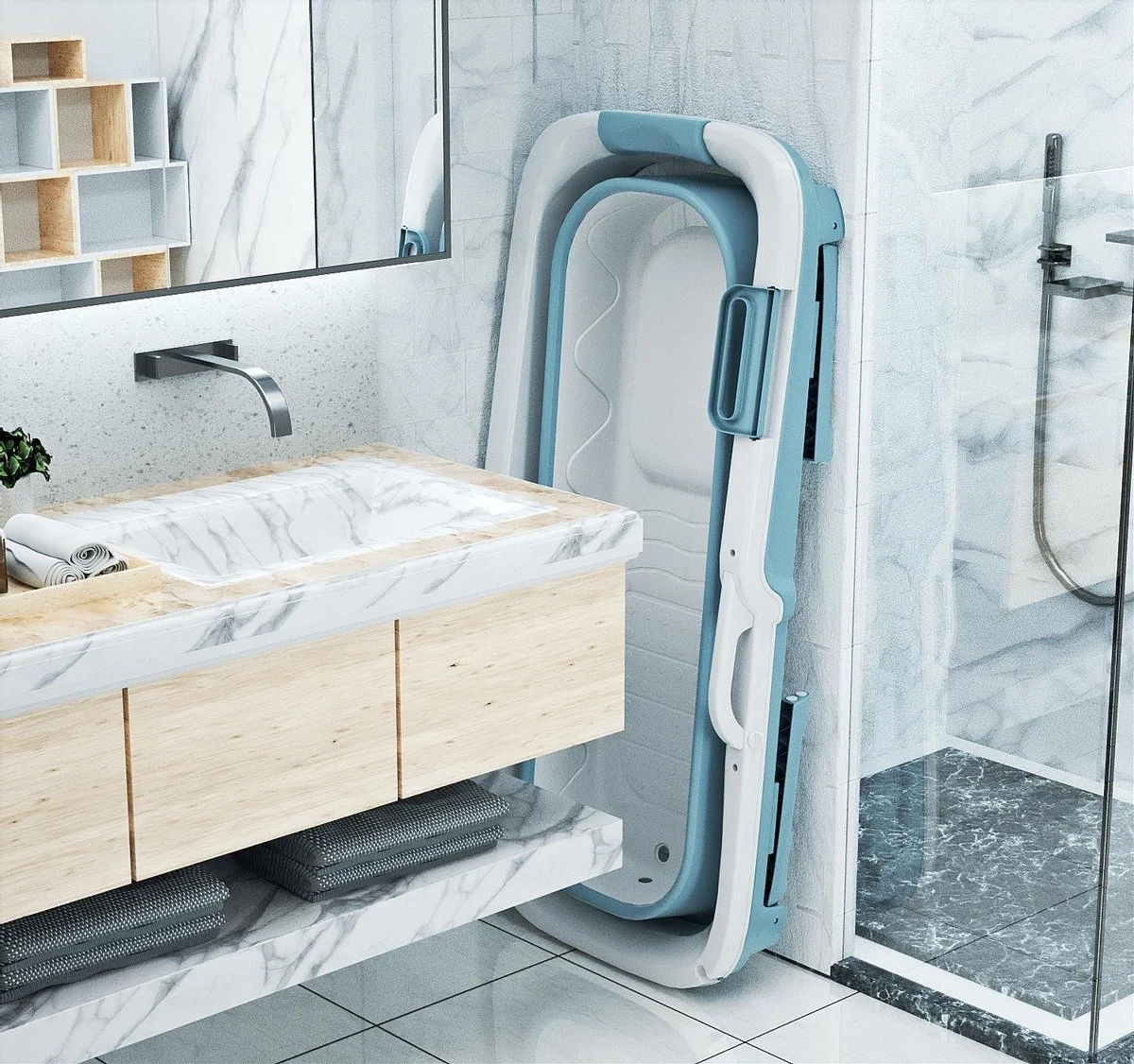 Foresta Opvouwbaar Bad Voor Volwassenen - 150cm - Bath Bucket - Blauw 4 Foresta Opvouwbaar Bad Voor Volwassenen - 150cm - Bath Bucket - Blauw - Afbeelding 2