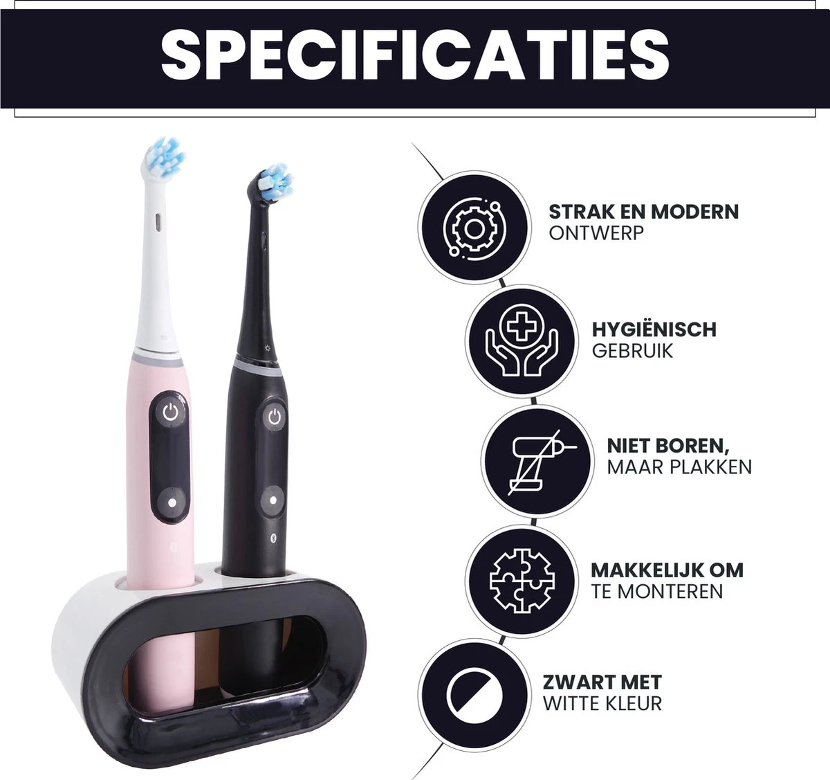 Lenga Tandenborstelhouder - Elektrische Tandenborstel Houder - Dubbele Tandenborstel Houder - Tandenborstel Houder Zwart 4 Lenga Tandenborstelhouder - Elektrische Tandenborstel Houder - Dubbele Tandenborstel Houder - Tandenborstel Houder Zwart - Afbeelding 2