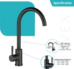 Keuken Kraan - Kraan Wastafelkraan - Kraan Zwart - Badkamerkraan - Inclusief Aansluitmateriaal -Badkamer Wijs 1200x1130 9