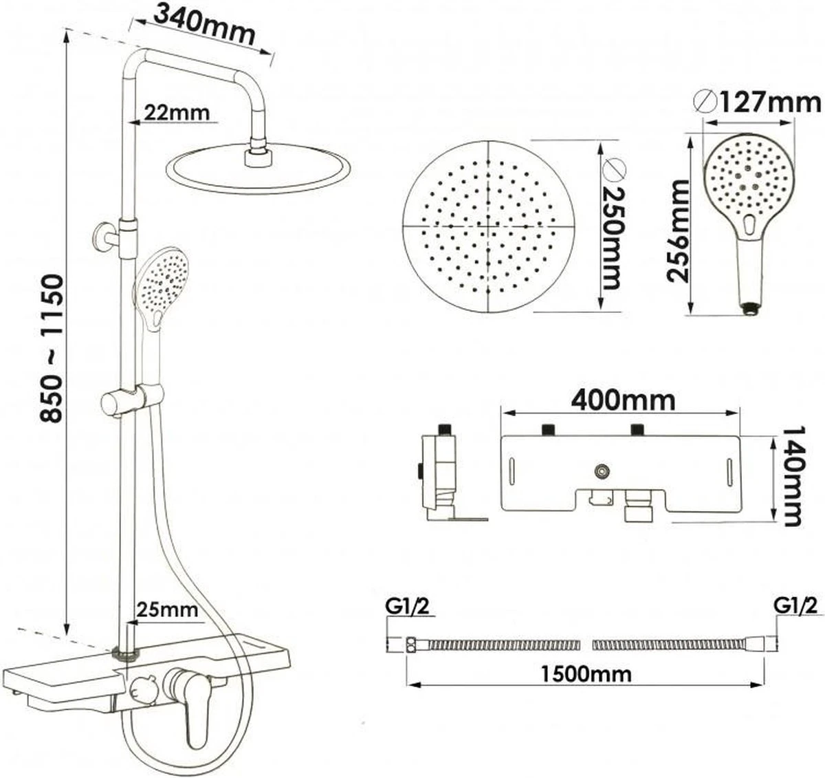 Doucheset - Met Douchemengkraan - En Regendouche - Zwart 6 Doucheset - Met Douchemengkraan - En Regendouche - Zwart - Afbeelding 4