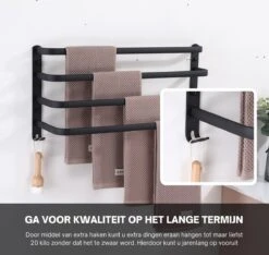 Merkloos Handdoekrek 4-armig | Handdoekrek Badkamer | Handdoekrek Zwart | Handdoekstang | Handdoekhouder | Handdoekenrek | Badkamer Accessoires Zwart | Inclusief Montage | Matte Zwart Collection 2022 -Badkamer Wijs 1200x1136 1