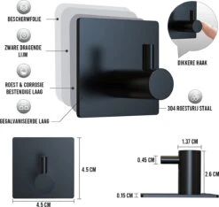 4x Zelfklevende Handdoekhaakjes Haakjes Ophanghaakjes Haken Zwart 15 4x Zelfklevende Handdoekhaakjes Haakjes Ophanghaakjes Haken Zwart -Badkamer Wijs 1200x1136
