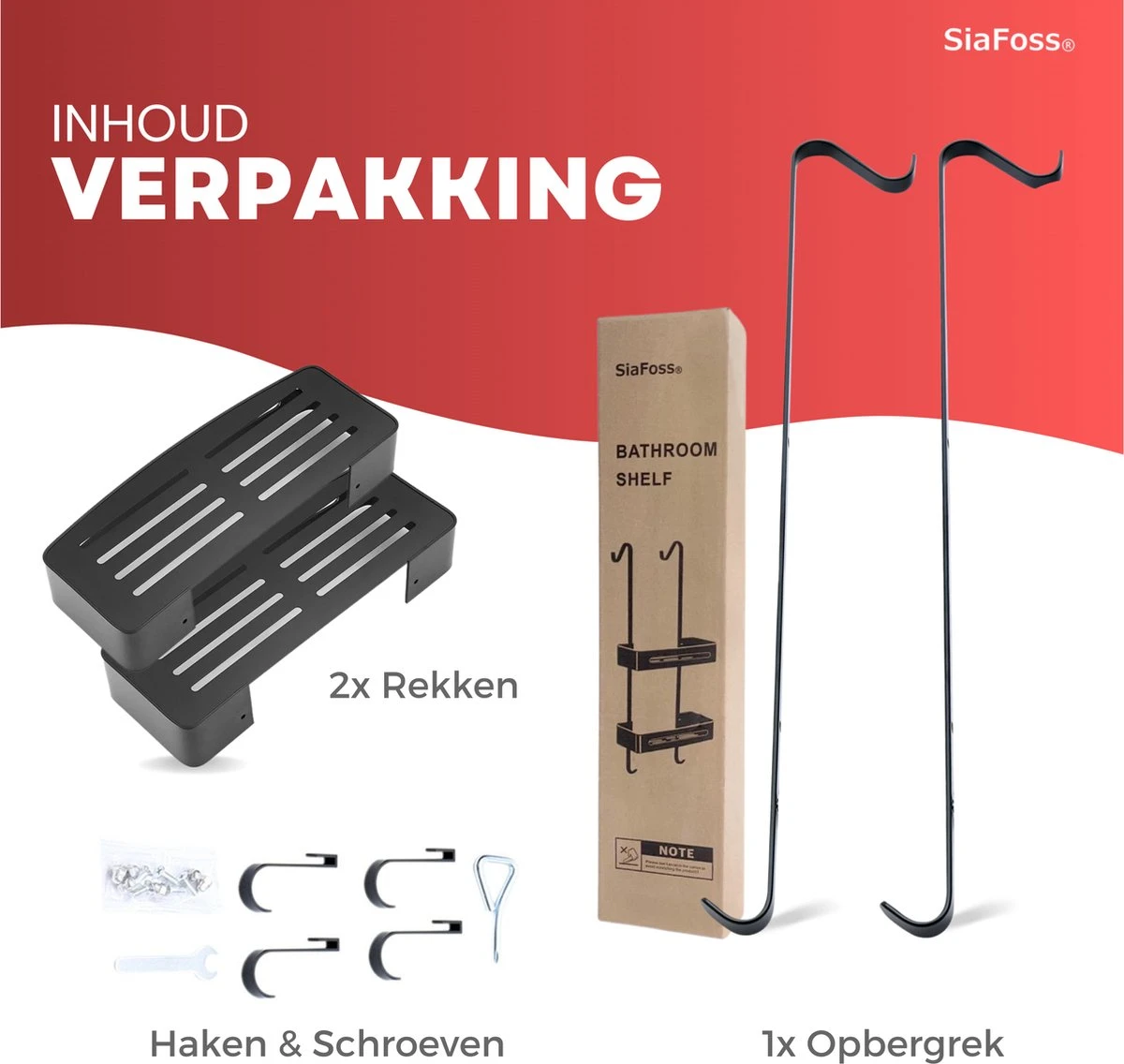 SIAFOSS Doucherek Zonder Boren Doucherek Hangend - 100% Stevig - 100% RVS - Hangend Badkamerrekje - Doucherek Aan Douchewand - Badkamer Accessoires - RVS Zwart - 2 Laags - Douchemand 11 SIAFOSS Doucherek Zonder Boren Doucherek Hangend - 100% Stevig - 100% RVS - Hangend Badkamerrekje - Doucherek Aan Douchewand - Badkamer Accessoires - RVS Zwart - 2 Laags - Douchemand - Afbeelding 9