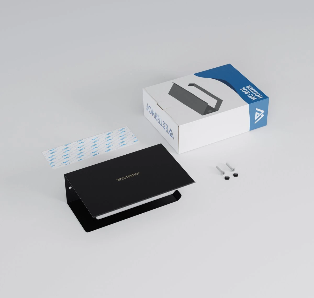 Westerhof Premium Wc Rolhouder Zwart Zonder Boren - Met Plankje - 3M Plakstrip En Schroef Set 9 Westerhof Premium Wc Rolhouder Zwart Zonder Boren - Met Plankje - 3M Plakstrip En Schroef Set - Afbeelding 7