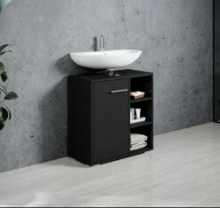 Badplaats Wastafel Onderkast Neptunus 60 Cm X 30 Cm X 60 Cm - Zwart - Badkamerkast – Staand Wastafelmeubel -Badkamer Wijs 1200x1138 3