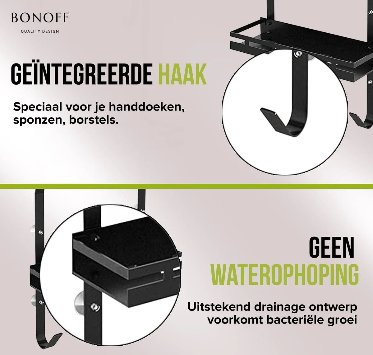 Bonoff Doucherek Zwart – 2 Laags - Doucherek Zonder Boren - Zwart – Doucherek Hangend - Badkamerrek –RVS – Badkamer Accessoires – Stijlvol 14 Bonoff Doucherek Zwart – 2 Laags - Doucherek Zonder Boren - Zwart – Doucherek Hangend - Badkamerrek –RVS – Badkamer Accessoires – Stijlvol - Afbeelding 12