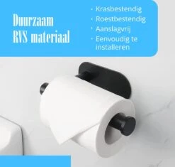 Flusive Toiletrolhouder Met 4 Handdoekhaakjes - Wc Rolhouder - Zelfklevend Zonder Boren - RVS - Zwart -Badkamer Wijs 1200x1142 4