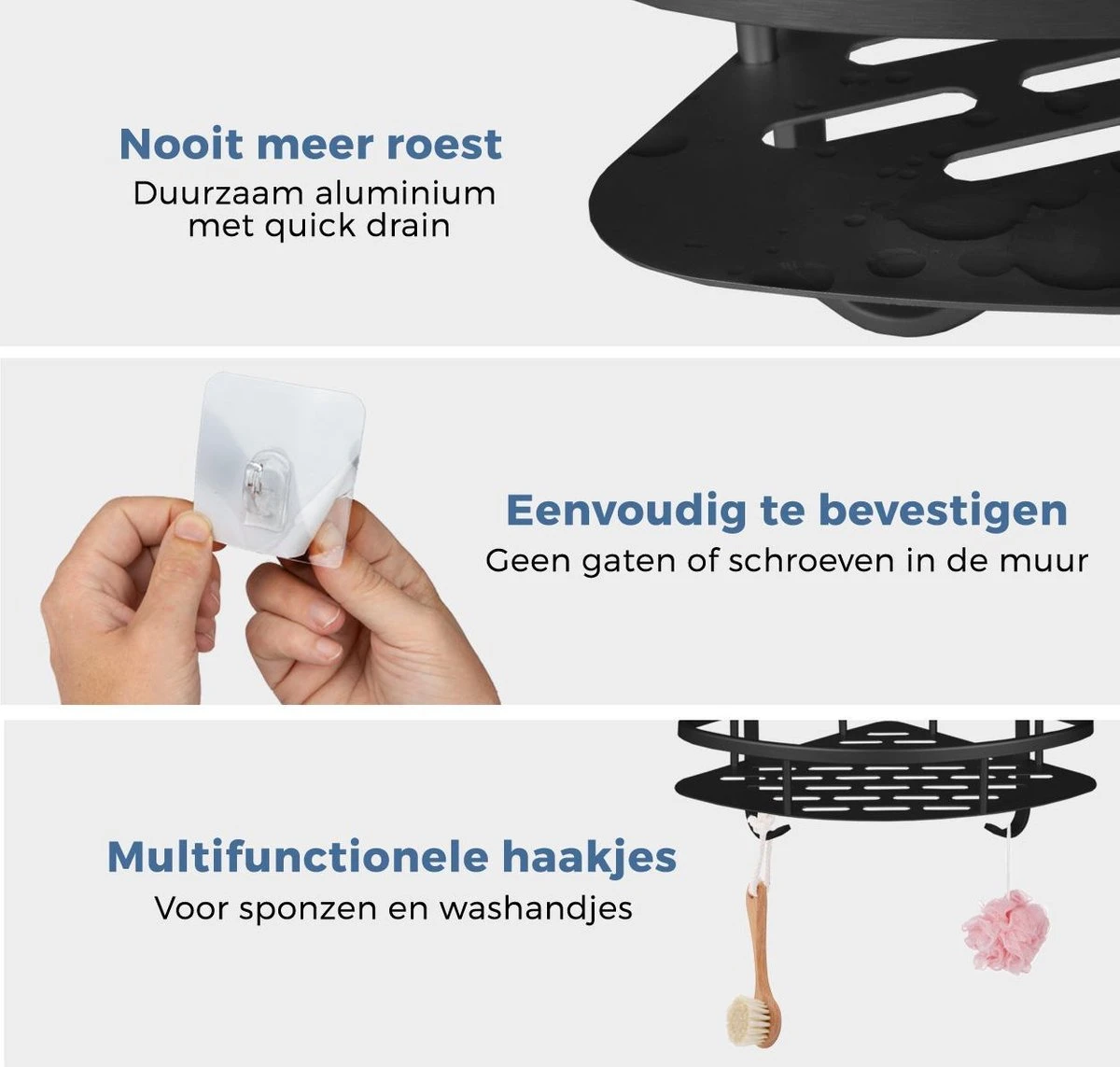 Merkloos Zelfklevend Doucherek 2 Laags - Ophangbaar Hoek Badrek Met Zuignap - Hangend Badkamer Rekje - Douchemandje - Geschikt Voor Muur/Wand Bevestiging - Ophangen Zonder Boren En Schroeven - Roestvrij - Mat Zwart 7 Merkloos Zelfklevend Doucherek 2 Laags - Ophangbaar Hoek Badrek Met Zuignap - Hangend Badkamer Rekje - Douchemandje - Geschikt Voor Muur/Wand Bevestiging - Ophangen Zonder Boren En Schroeven - Roestvrij - Mat Zwart - Afbeelding 5