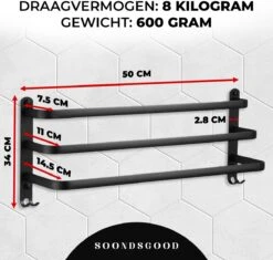 Merkloos Soondsgood Luxe 3 Laags Handdoekrek - Zelfklevend Of Boren - Zwart - Eenvoudige Installatie - Badkamer - Handdoekenrek - Handdoekhouder - 50x14x25cm -Badkamer Wijs 1200x1143 18
