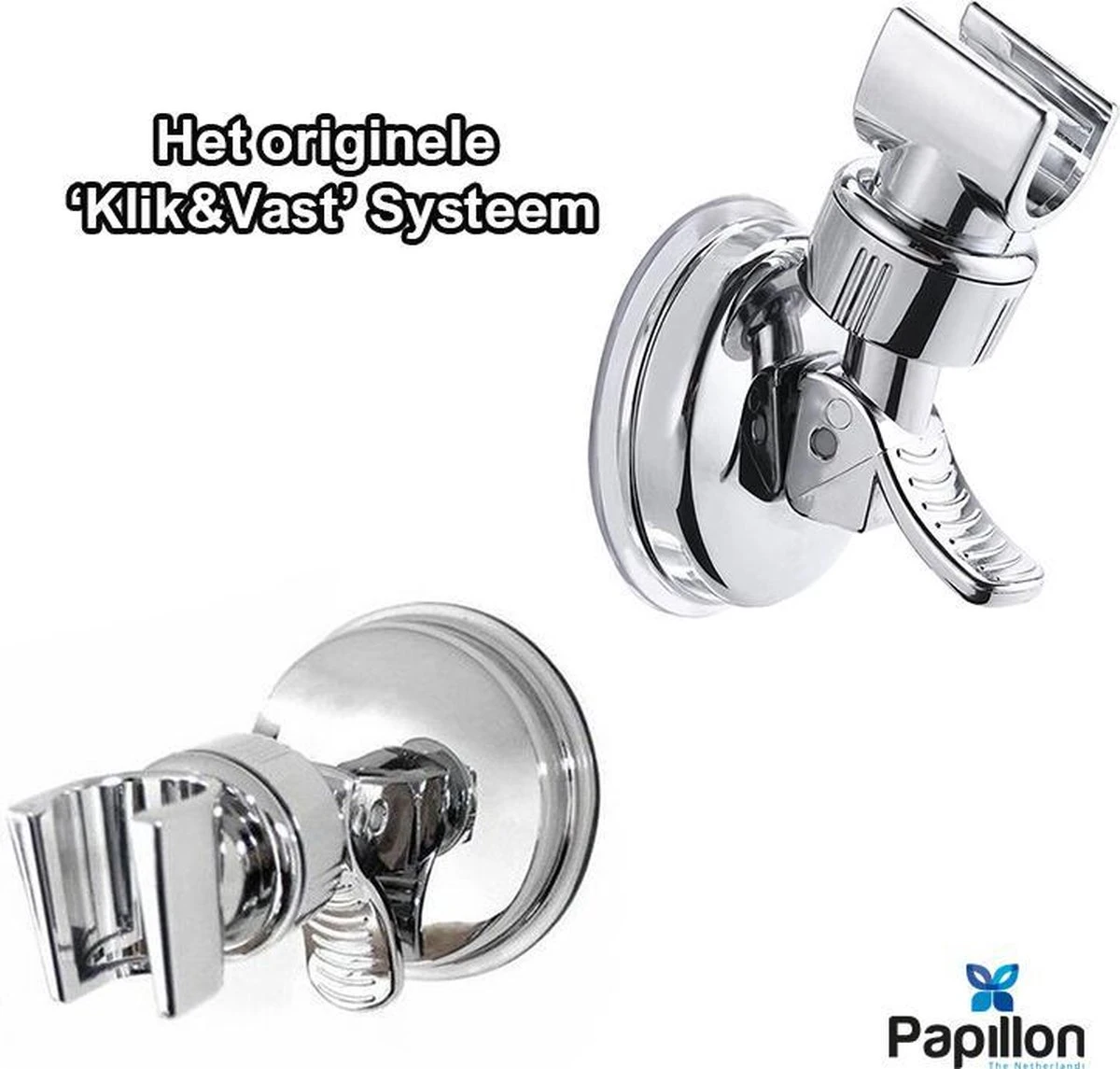 Merkloos Douchekophouder - Grote Zuignap - Klik&Vast - Draaibaar - Chroom 4 Merkloos Douchekophouder - Grote Zuignap - Klik&Vast - Draaibaar - Chroom - Afbeelding 2