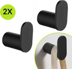 Handdoekhaakjes Zwart - Boren - 2x Wandhaakjes - Handdoekhouder Badkamer