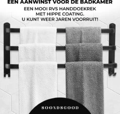 Merkloos Soondsgood Luxe 3 Laags Handdoekrek - Zelfklevend Of Boren - Zwart - Eenvoudige Installatie - Badkamer - Handdoekenrek - Handdoekhouder - 50x14x25cm -Badkamer Wijs 1200x1148 8
