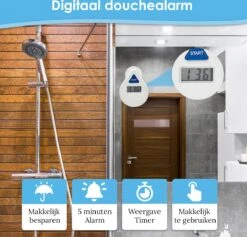 Douchetimer - Douchewekker - Showertimer - Douche Klok - Douchecoach - Met Zuignap - Waterbesparend - Digitaal - 5 Minuten -Badkamer Wijs 1200x1153 11