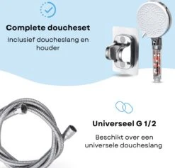 Belliese Doucheset Ionic - Douchekop - Doucheslang - Douchekophouder - Douchekop Met Slang - Waterbesparende Douchekop - Ionische Filter Douchekop - Badkamer Accessoires - Montage Zonder Boren - 5 Standen - Chroom -Badkamer Wijs 1200x1153 15