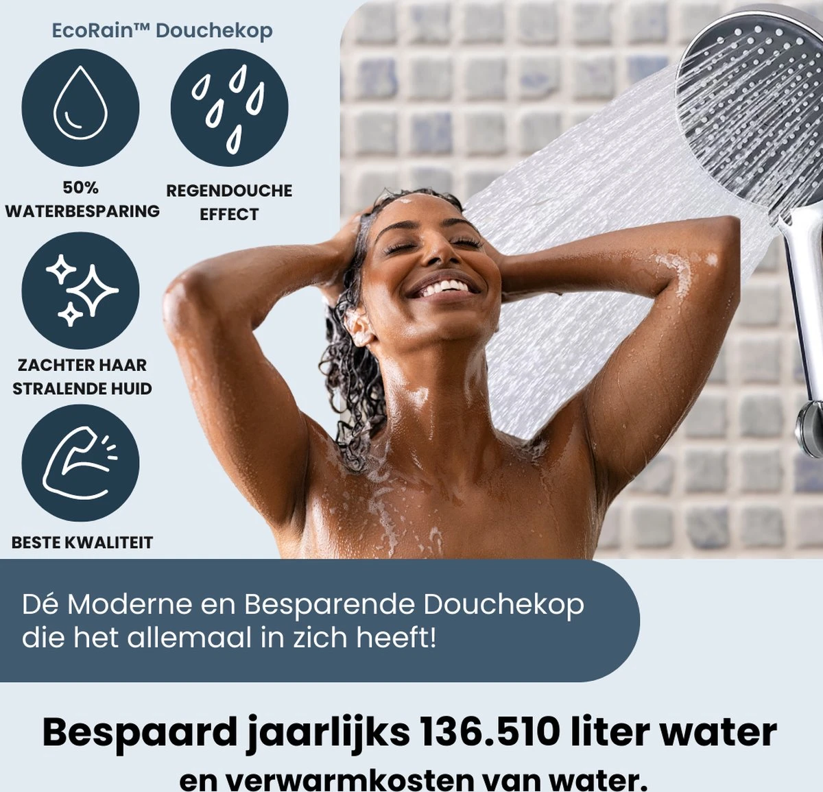 EcoRain™ Charly Waterbesparende Douchekop Zwart - 50% Waterbesparend - Regendouche 13 Cm - 3 Sproeistanden - Hoge Druk - Handdouche 5 EcoRain™ Charly Waterbesparende Douchekop Zwart - 50% Waterbesparend - Regendouche 13 Cm - 3 Sproeistanden - Hoge Druk - Handdouche - Afbeelding 3