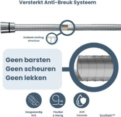 EcoRain – Universele Doucheslang 1.5 Meter – 150 Cm – Anti Lek – G ½ 1/2" - Draaiaansluiting – Waterkraan Slang - Chroom -Badkamer Wijs 1200x1161 8