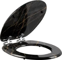 Kamyra® Toiletbril Met Softclose & Print - Toiletbrillen, WC Bril, Brillen, Toiletzitting - Zwart Marmer - 37.5x43.5 Cm -Badkamer Wijs 1200x1162 15