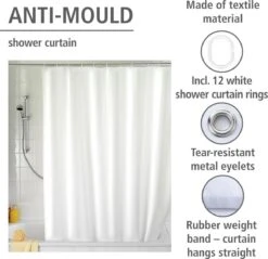 WENKO Anti-schimmel Douchegordijn Uni Wit 180x200cm Polyester Inclusief Ophangringen -Badkamer Wijs 1200x1163 12